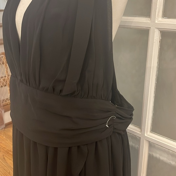 Minnete Black Cocktail Hi Lo Dress Size 2X Chiffon LBD Formal Plunge Neck - Picture 3 of 10
